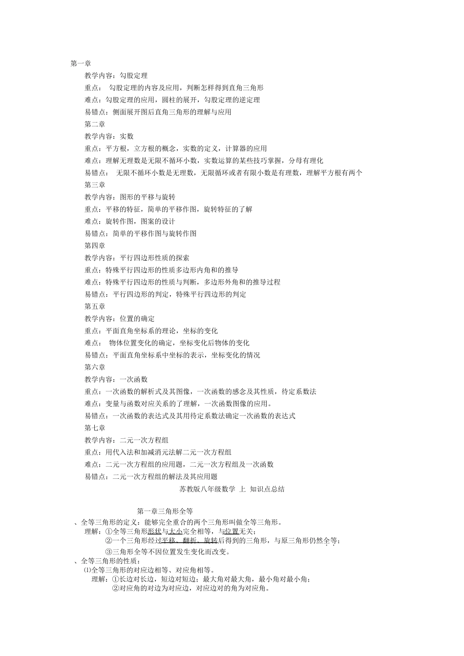 苏教版八年级数学全册知识点汇总_第1页
