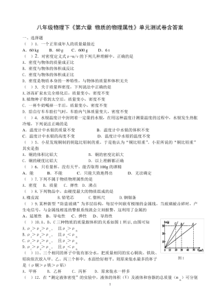 苏教版八年级物理下册《6.物质的物理属性》单元测试含答案