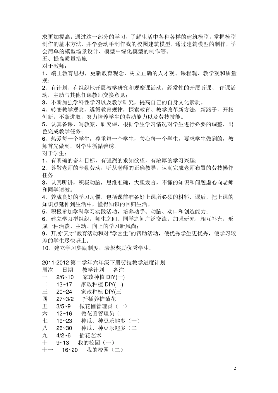 苏教版六年级下册劳动与技术教学计划与教案(2012最新版)_第2页