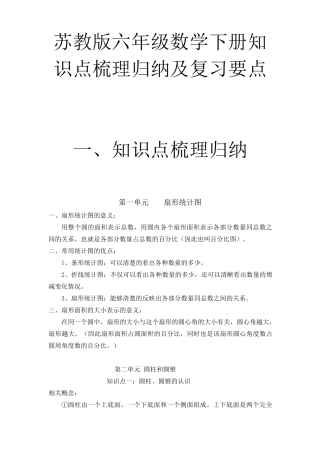 苏教版六年级数学下册知识点梳理归纳及复习要点
