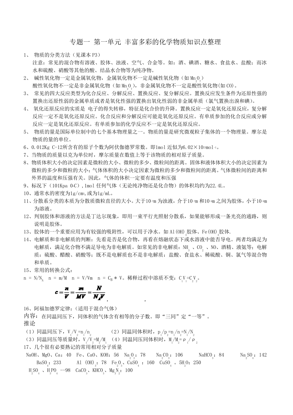 苏教版化学必修一知识点整理_第1页