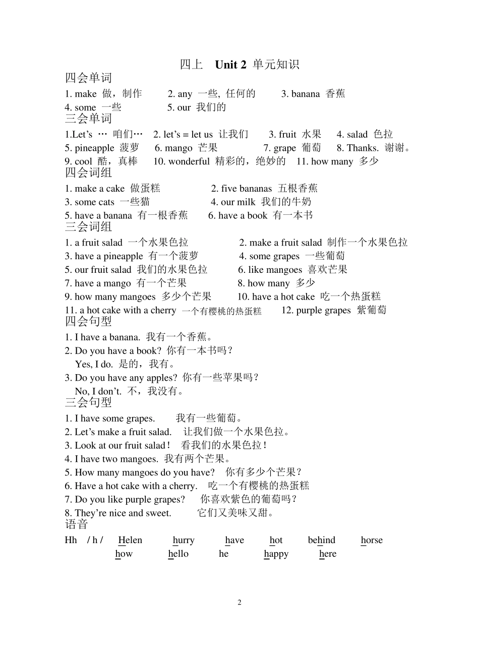 苏教版四上英语各单元知识点汇总_第2页