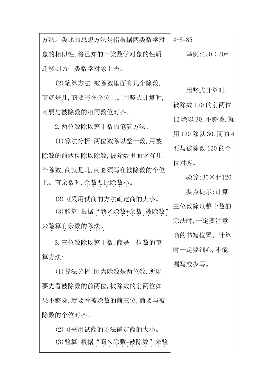 苏教版四年级数学上册第二单元《两、三位数除以两位数》知识点汇总_第2页