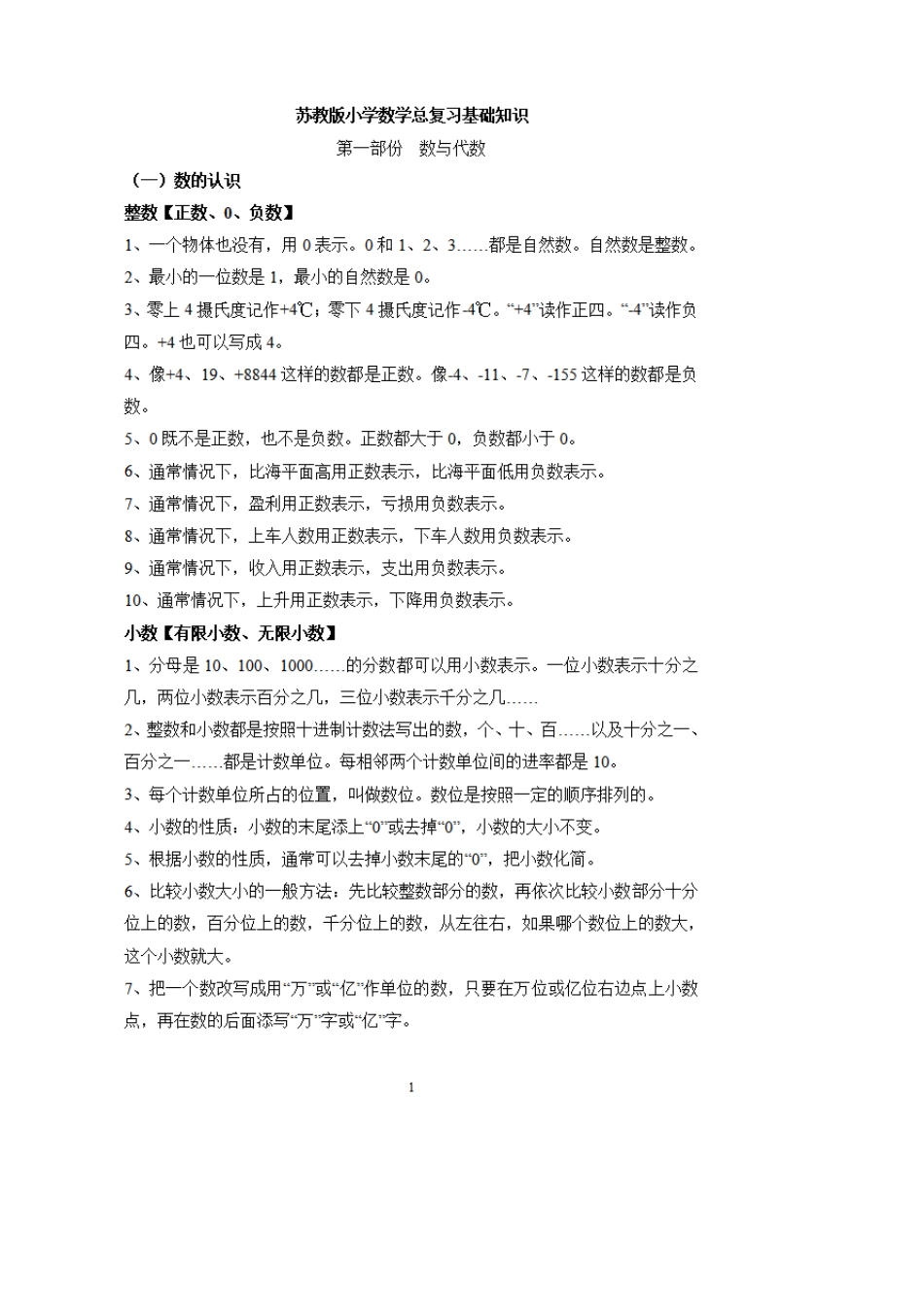 苏教版小升初数学考点归纳,小升初数学知识重点_第1页