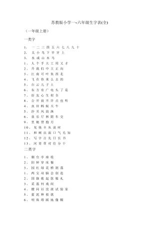 苏教版小学1~6年级生字表全