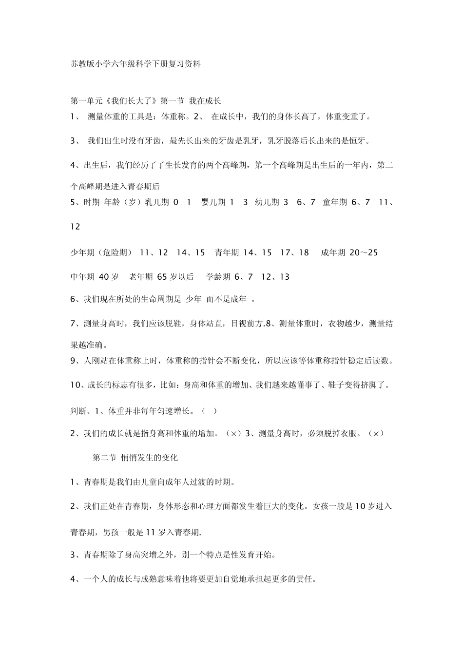 苏教版小学六年级科学下册复习资料_第1页