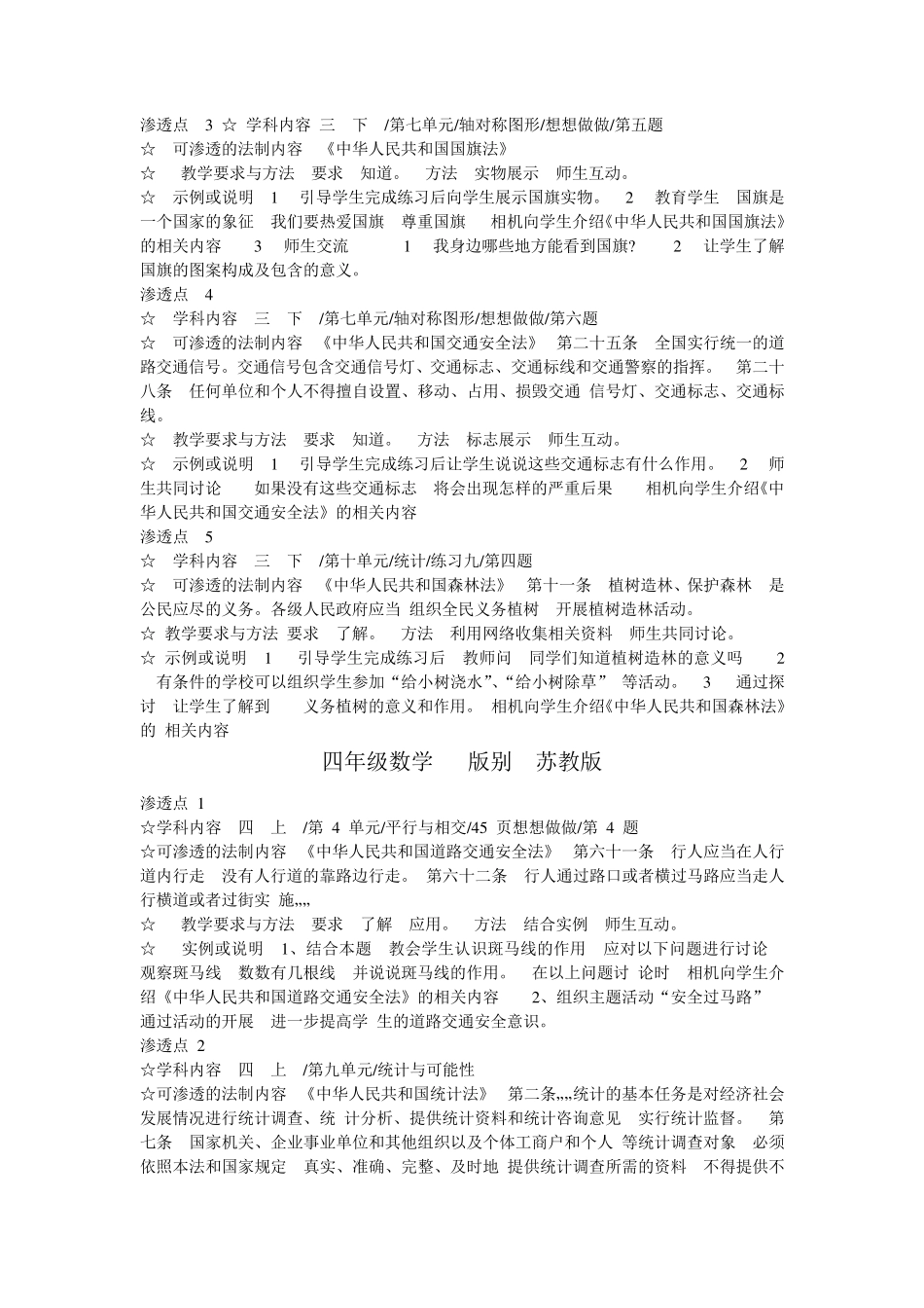 苏教版小学数学各册渗透法制教育渗透点_第3页