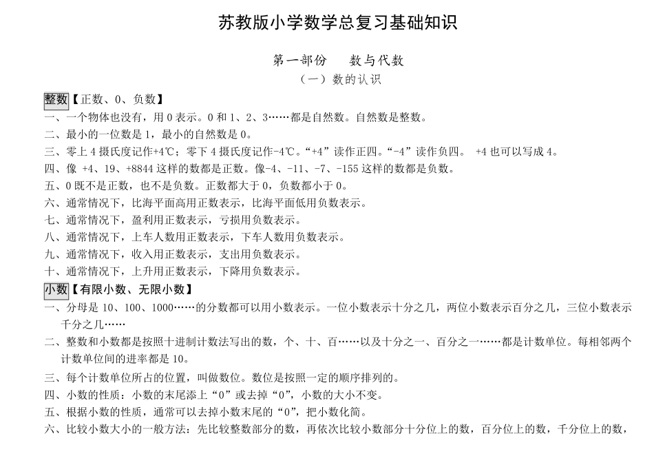苏教版小学数学知识点总结_第1页