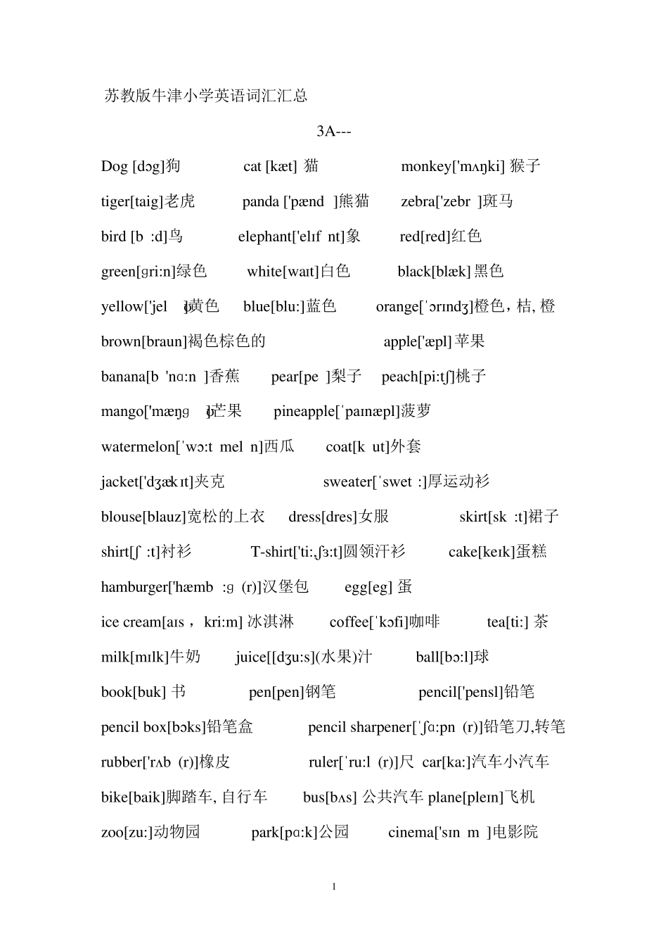 苏教版牛津小学英语词汇汇总1_第1页