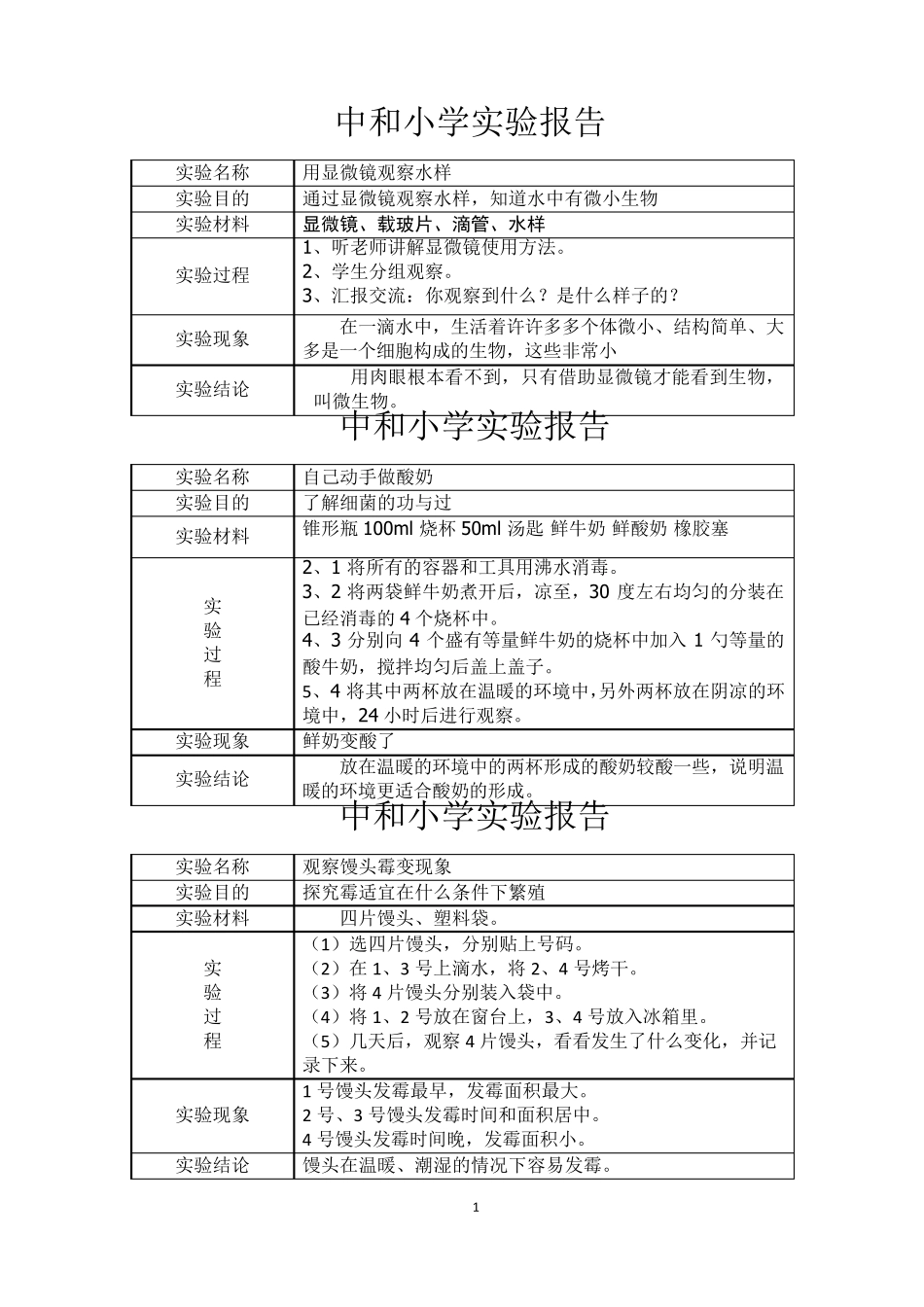 苏教版科学六年级上册实验报告单_第1页
