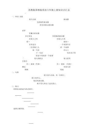 苏教版译林版英语六年级上下两册知识点汇总整理归纳