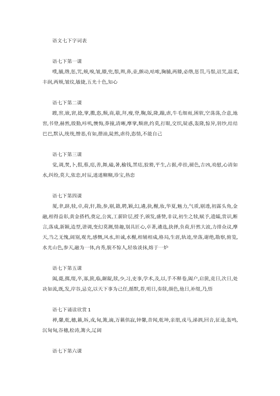 苏教版语文七年级下册字词表_第1页