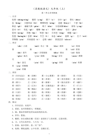 苏教版语文九年级上字词汇总156