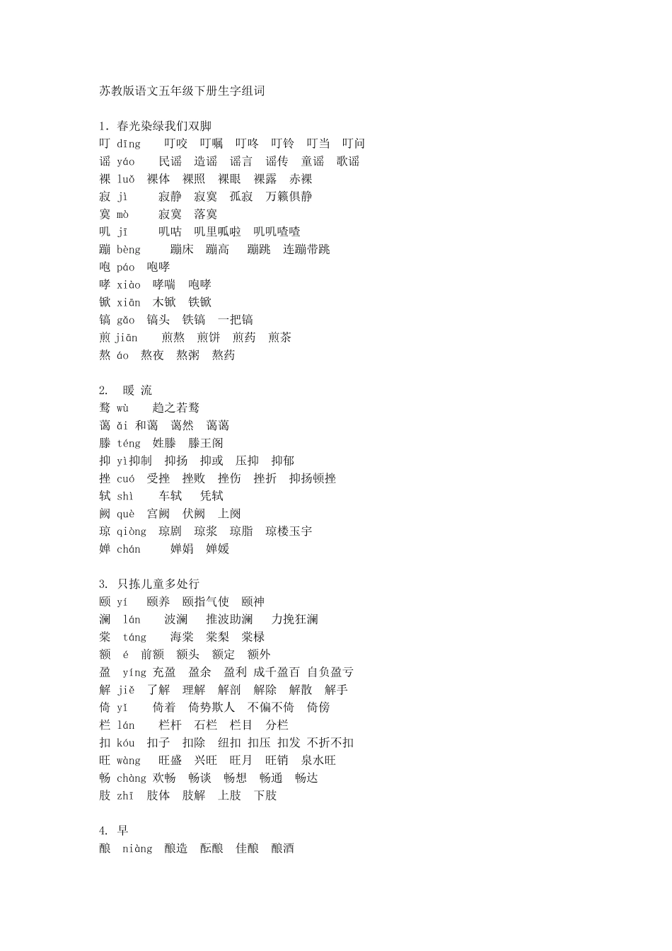 苏教版语文五年级下册生字及组词_第1页