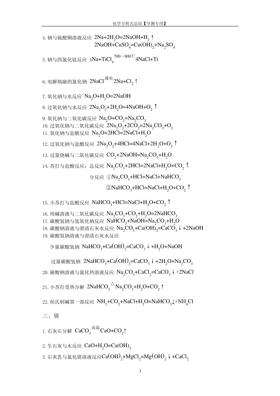 苏教版高中化学方程式总结[学测专用]_第3页