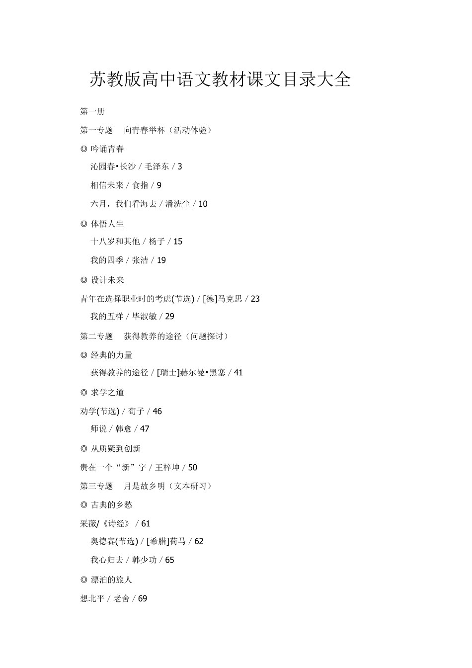 苏教版高中语文教材课文目录大全_第1页