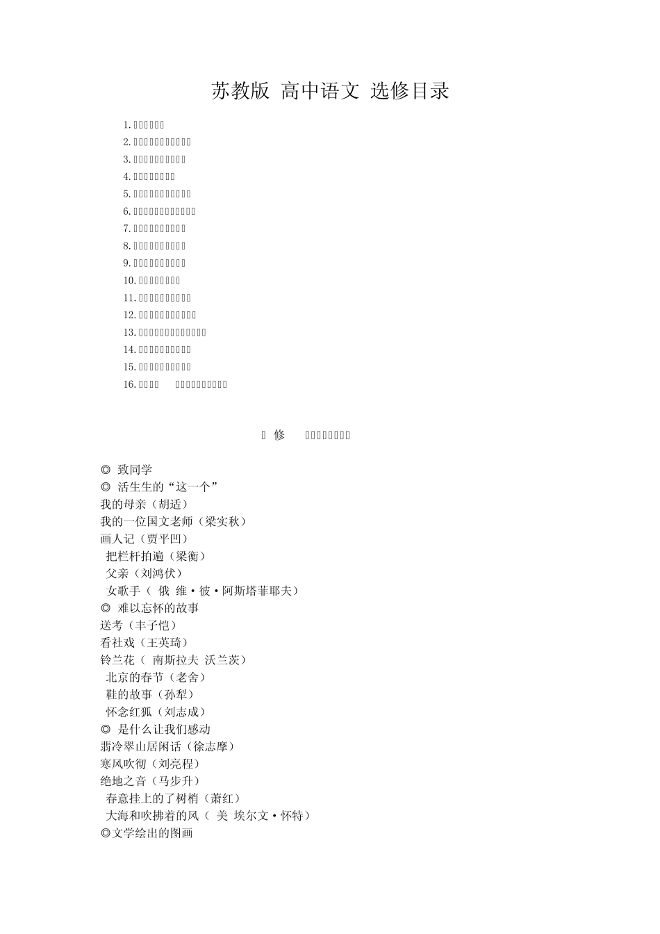 苏教版高中语文选修课本目录_第1页