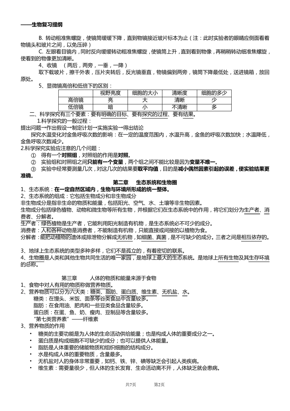 苏科版七年级上册生物复习提纲_第2页
