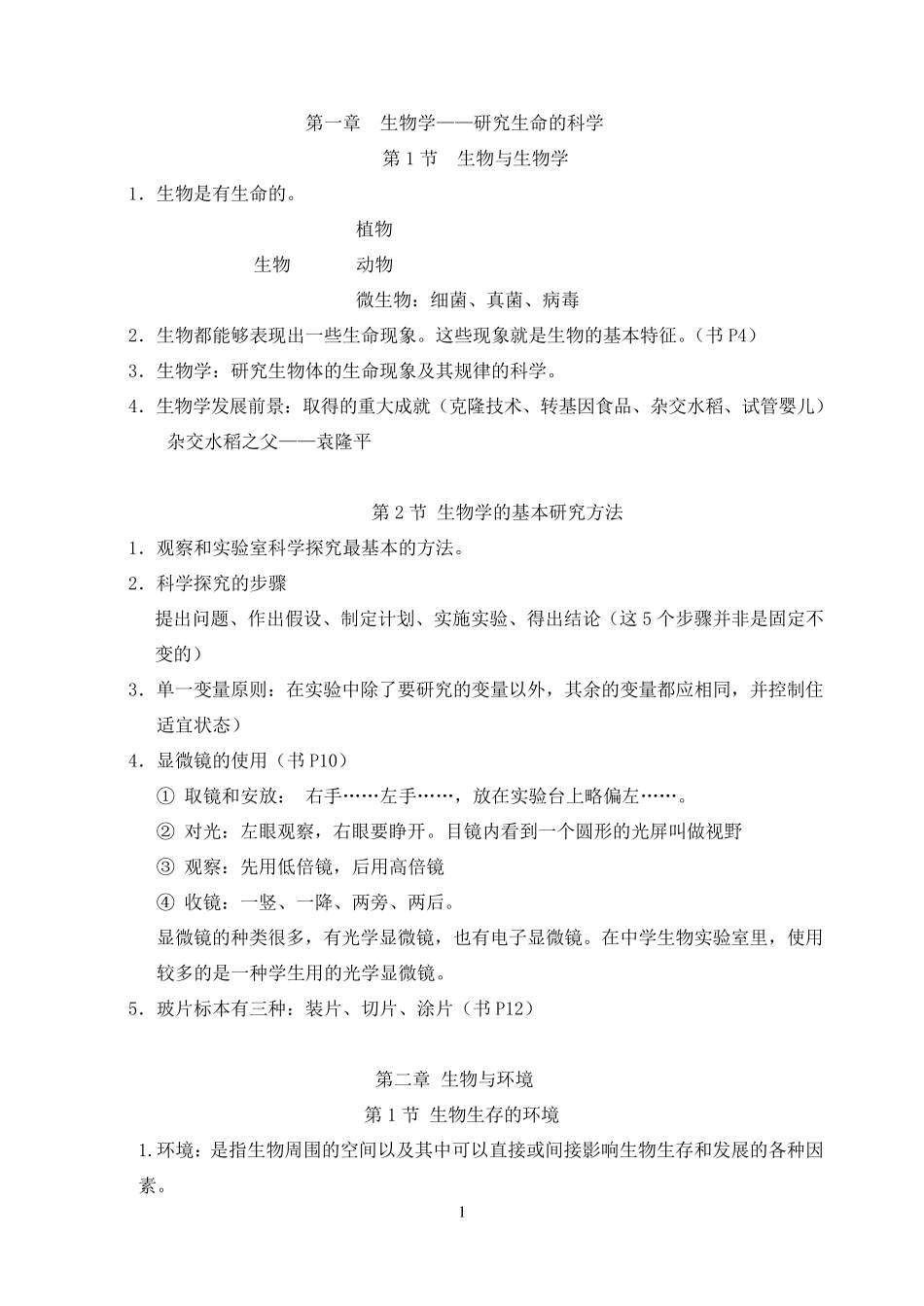 苏科版七年级上学期生物知识点整理_第1页