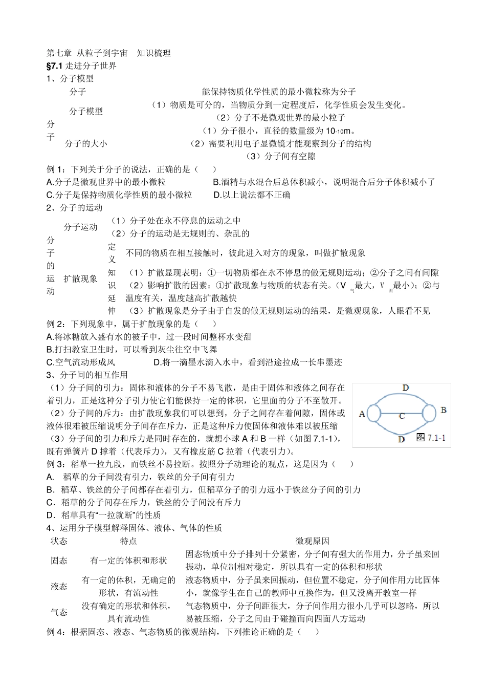 苏科版八年级下册物理第七章7.1~7.4知识梳理_第1页