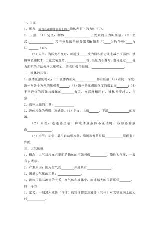 苏科版八年级物理浮力与压强知识点及练习题