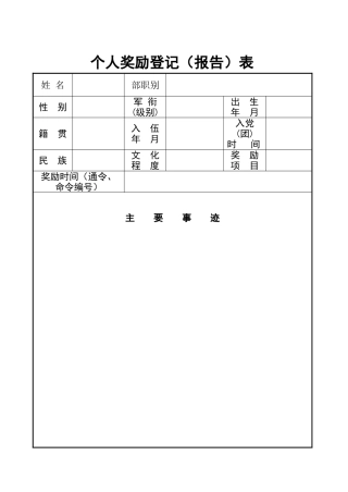 个人奖励登记表