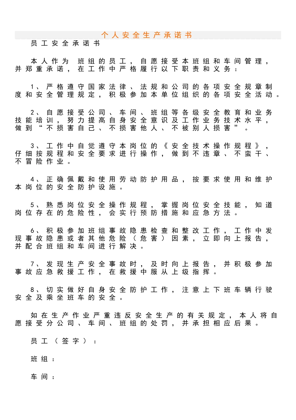 个人安全生产承诺书_第1页