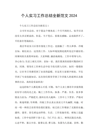 个人实习工作总结全新范文2024