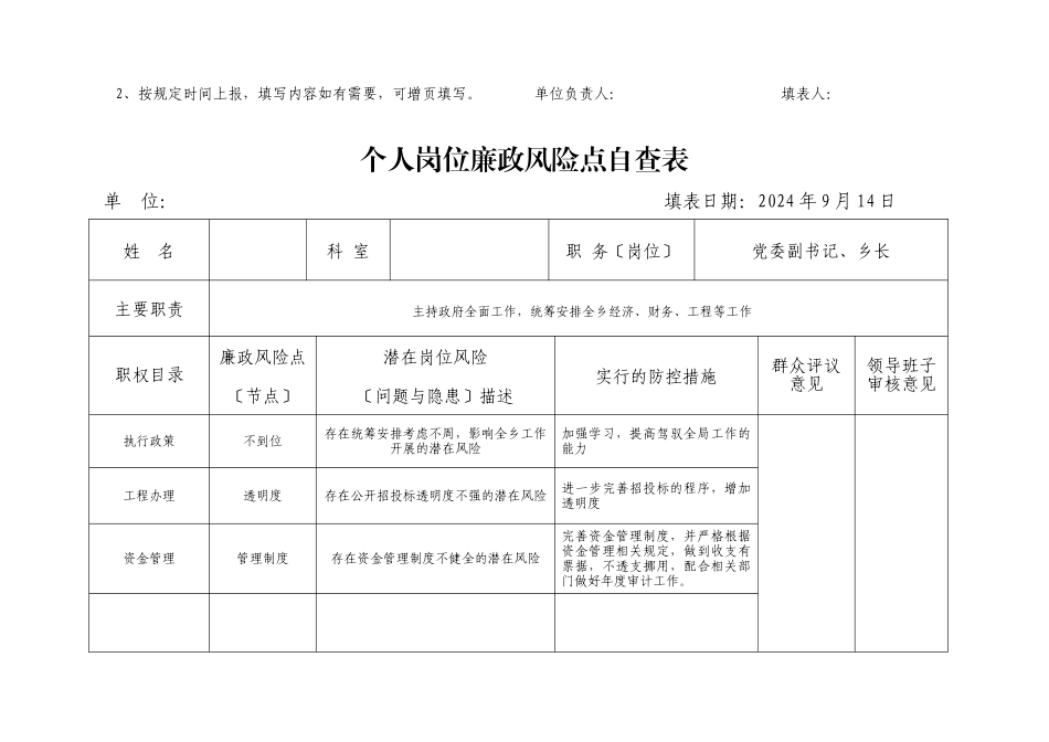 个人岗位廉政风险点自查表_第2页