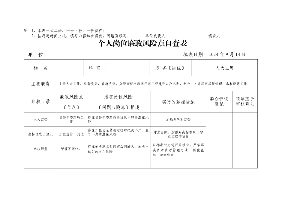 个人岗位廉政风险点自查表_第3页