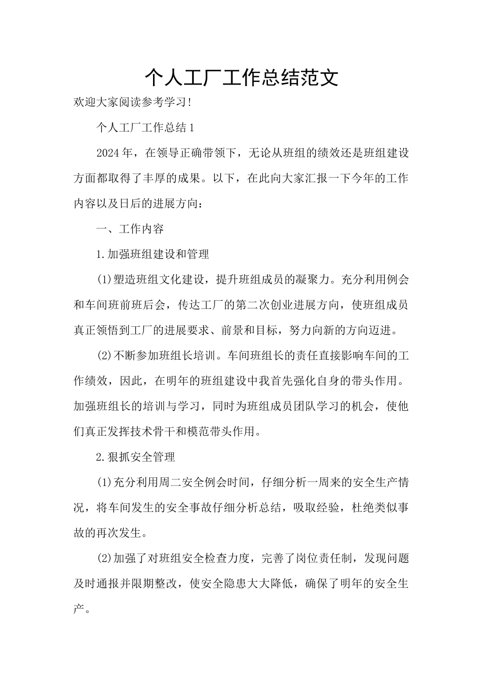 个人工厂工作总结范文_第1页