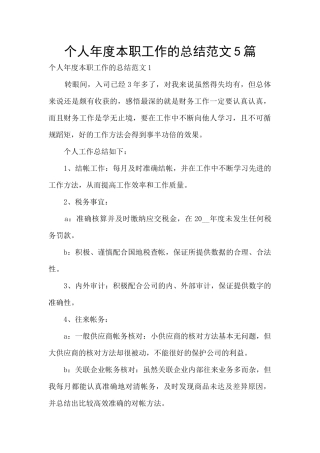 个人年度本职工作的总结范文5篇