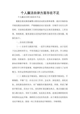 个人廉洁自律方面存在不足