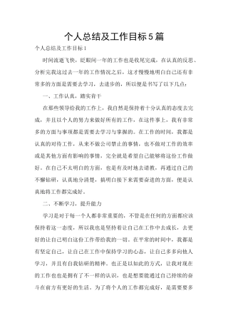 个人总结及工作目标5篇