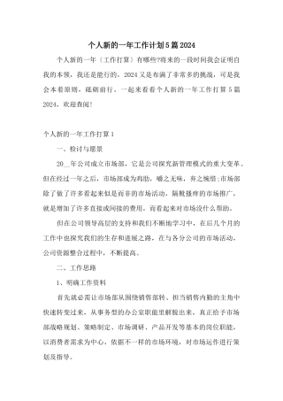个人新的一年工作计划5篇2024