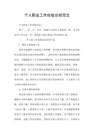 个人职业工作经验总结范文