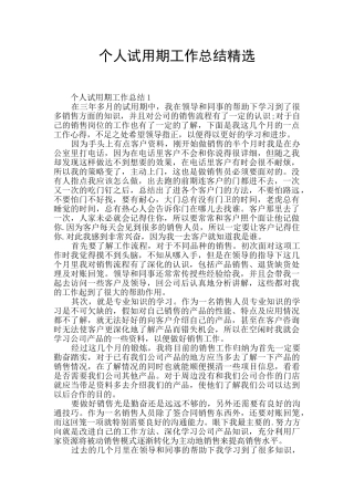 个人试用期工作总结精选