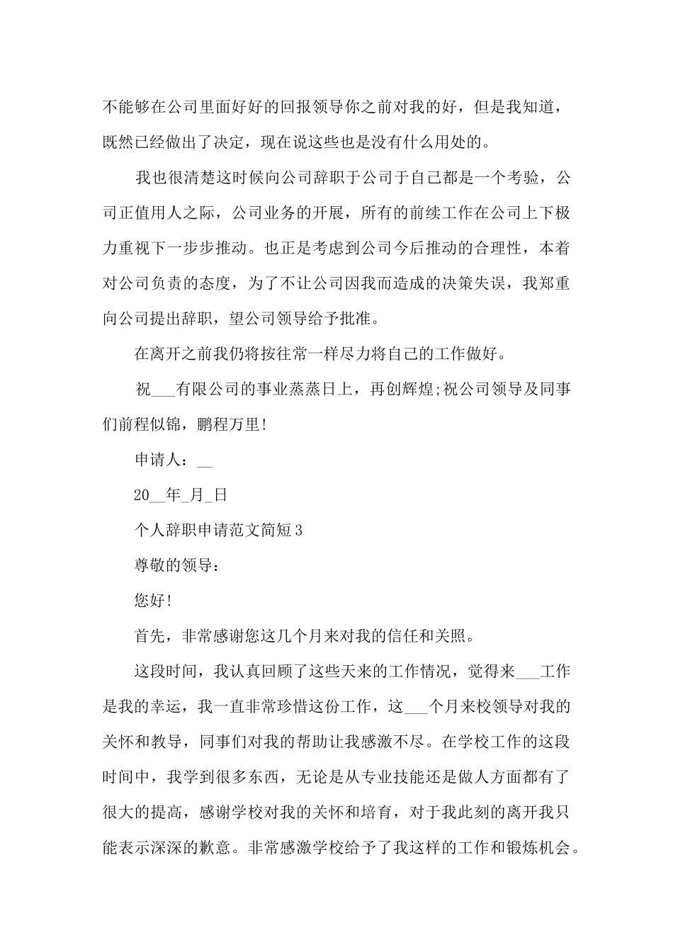 个人辞职申请范文简短_第3页