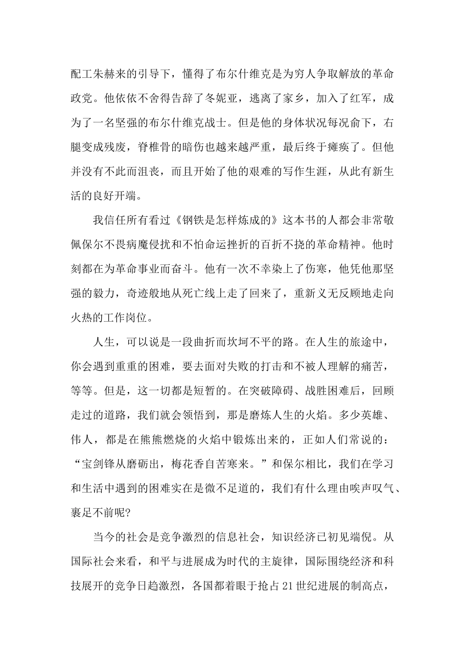 个人钢铁是怎样炼成读后感800字范文_第3页