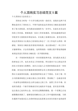 个人顶岗实习总结范文5篇