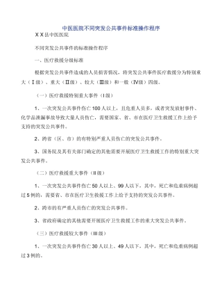 中医医院不同突发公共事件标准操作程序