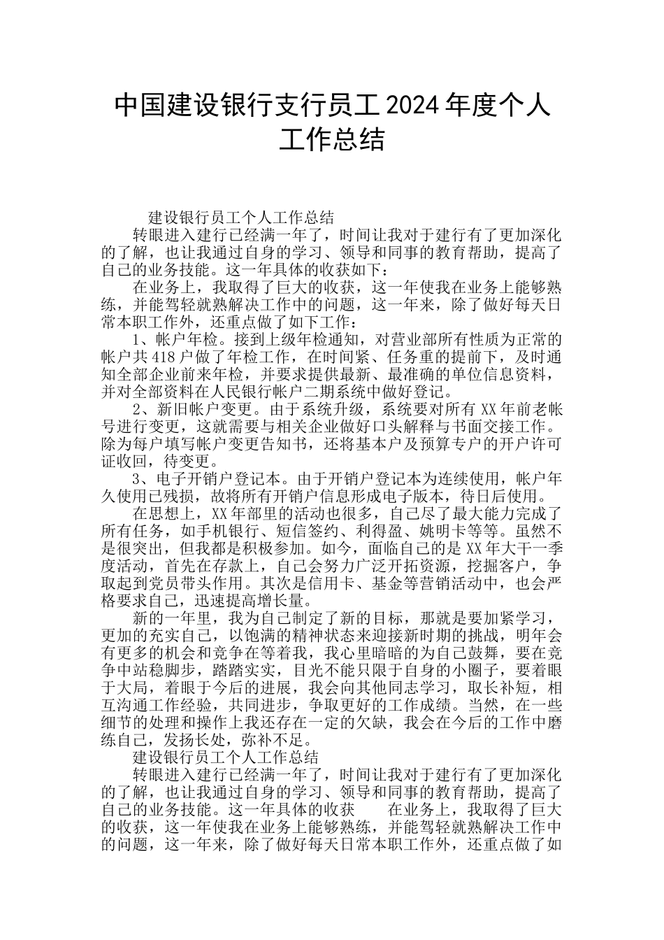 中国建设银行支行员工2024年度个人工作总结_第1页