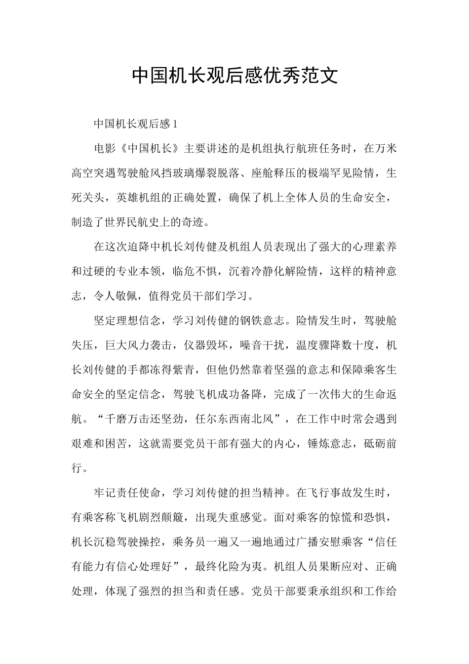 中国机长观后感优秀范文_第1页