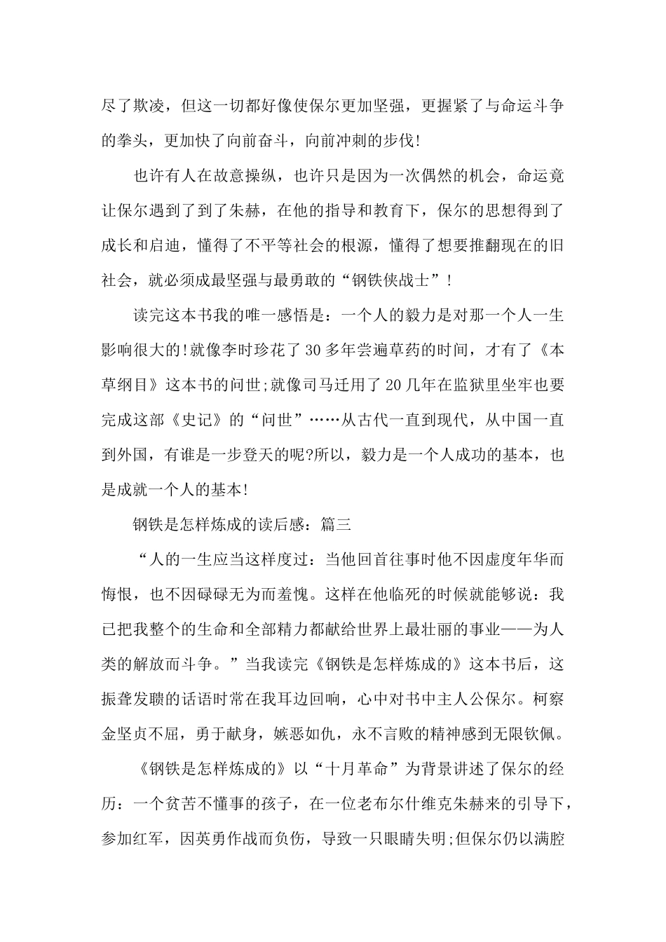 中外名著《钢铁是怎样炼成的》读后感5篇_第3页