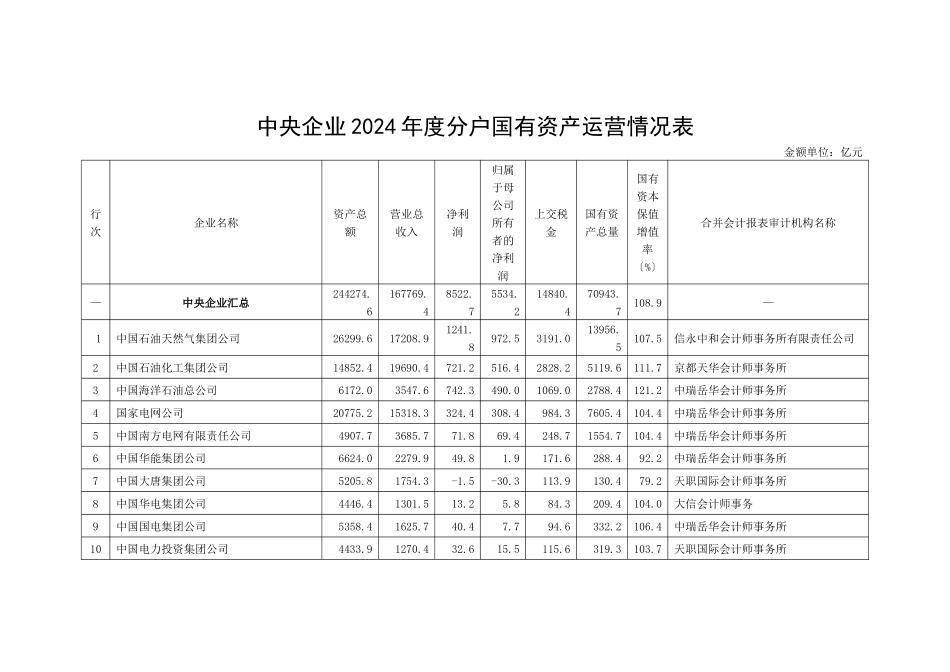 中央企业XXXX年度分户国有资产运营情况表_第1页