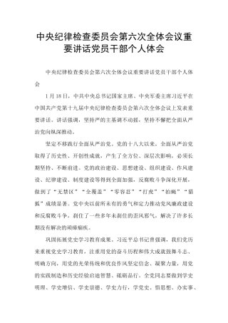 中央纪律检查委员会第六次全体会议重要讲话党员干部个人体会