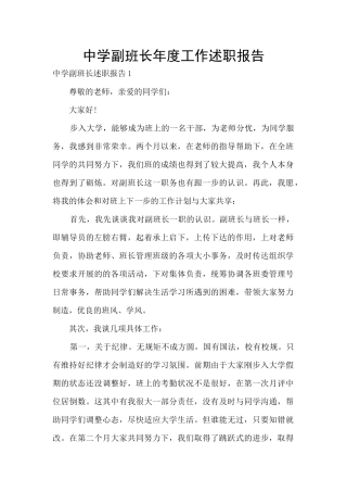 中学副班长年度工作述职报告