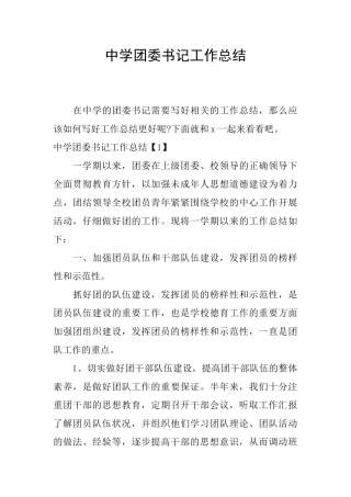 中学团委书记工作总结