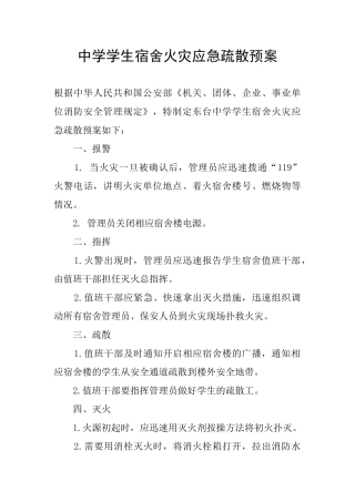 中学学生宿舍火灾应急疏散预案