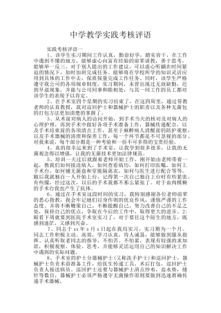 中学教学实践考核评语